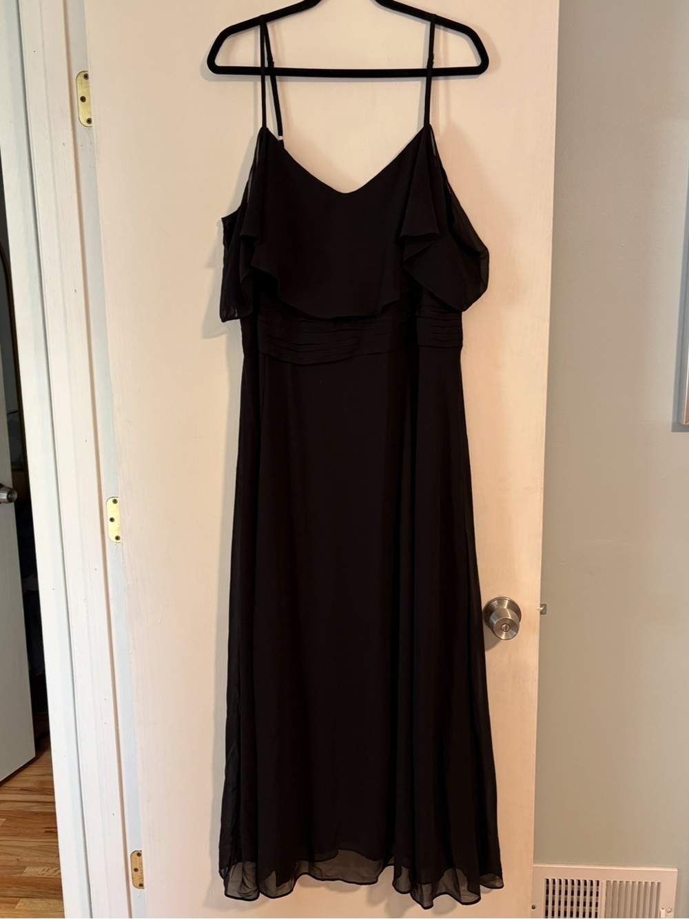Black chiffon Off-Shoulder Maxi Dress with Front Slit